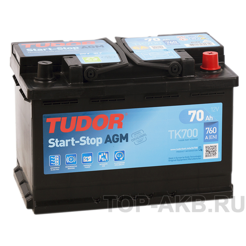 Автомобильный аккумулятор Tudor Start-Stop AGM 70R (760A 278x175x190) TK700