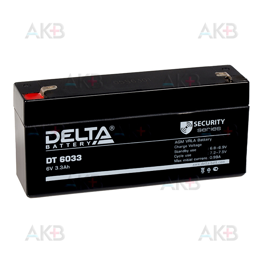 Аккумуляторная батарея Delta DT 6033 (125), 6V 3.3Ah (134x34x60)