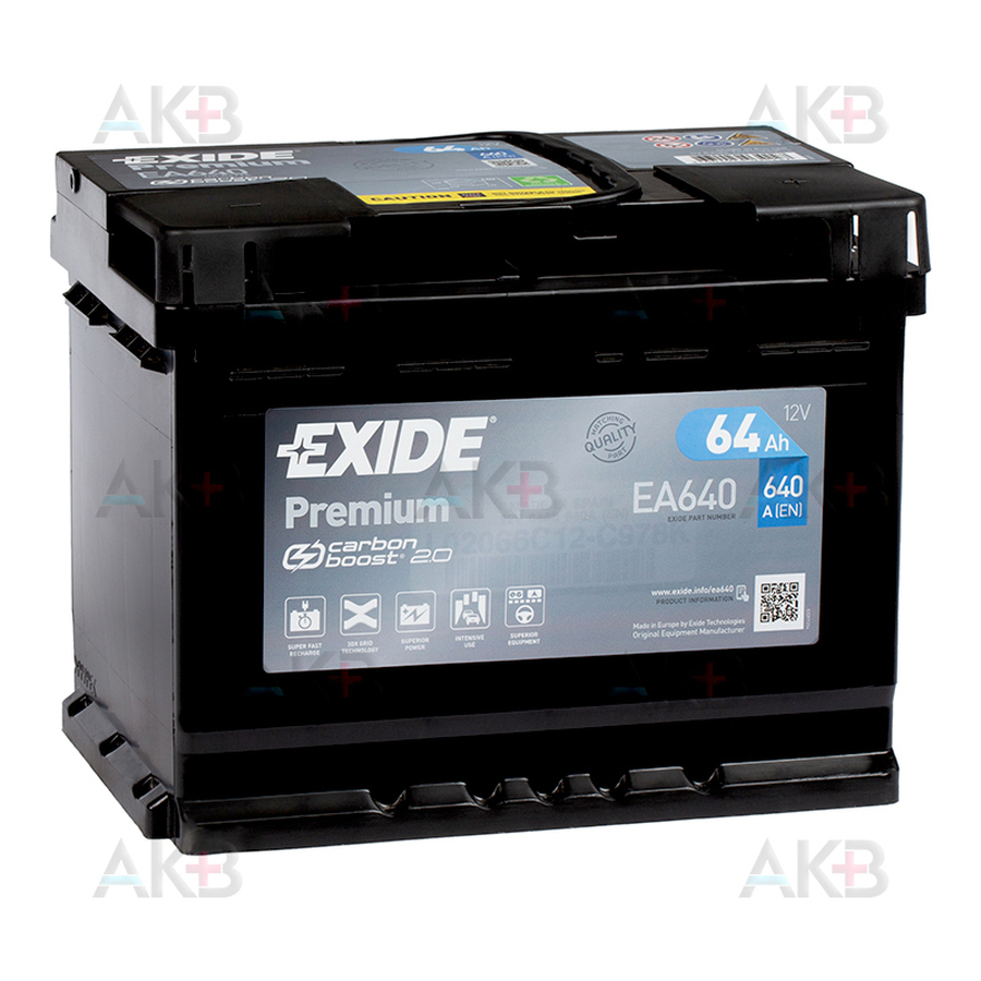 Автомобильный аккумулятор Exide Premium 64R (640А 242х175х190) EA640