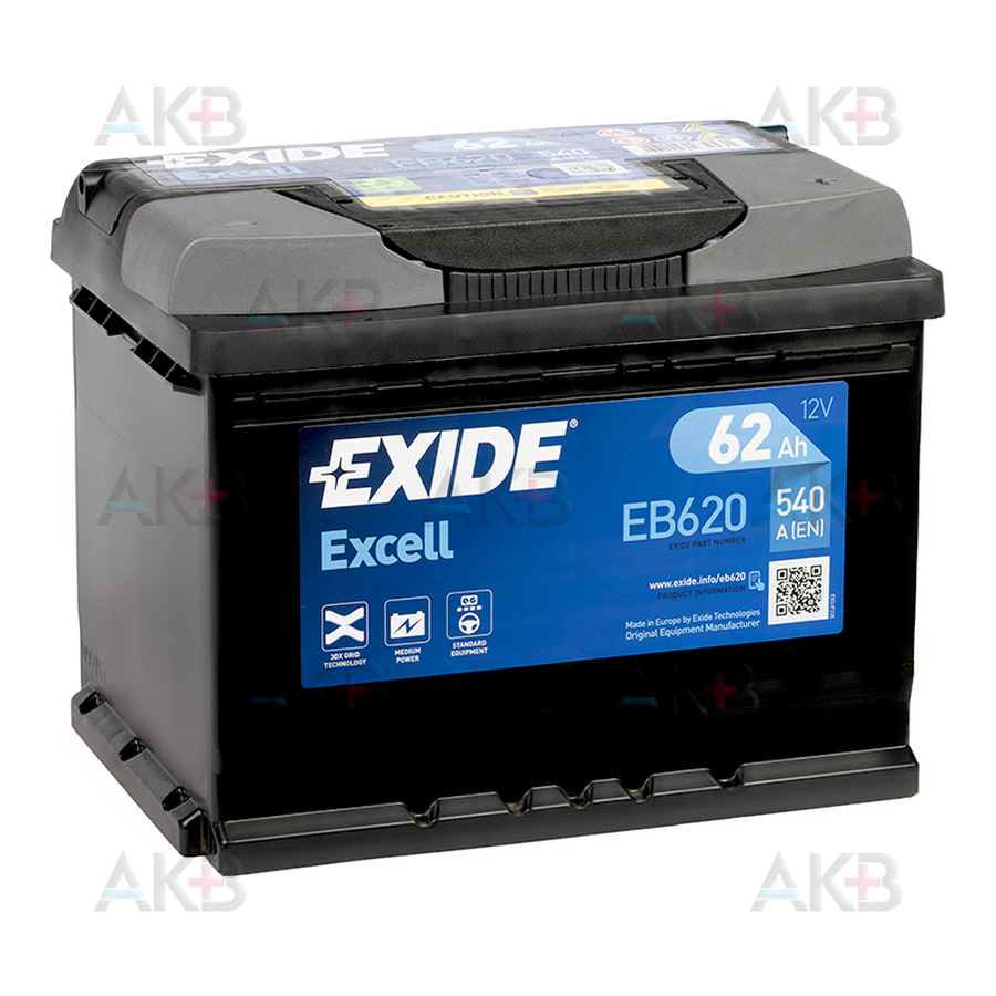 Автомобильный аккумулятор Exide Excell 62R (540A 242x175x190) EB620