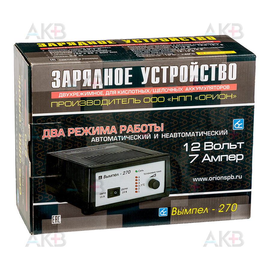 Зарядное устройство Вымпел 270 (автомат/ручн, 0-7A, 15-19В, линейный амперм.)