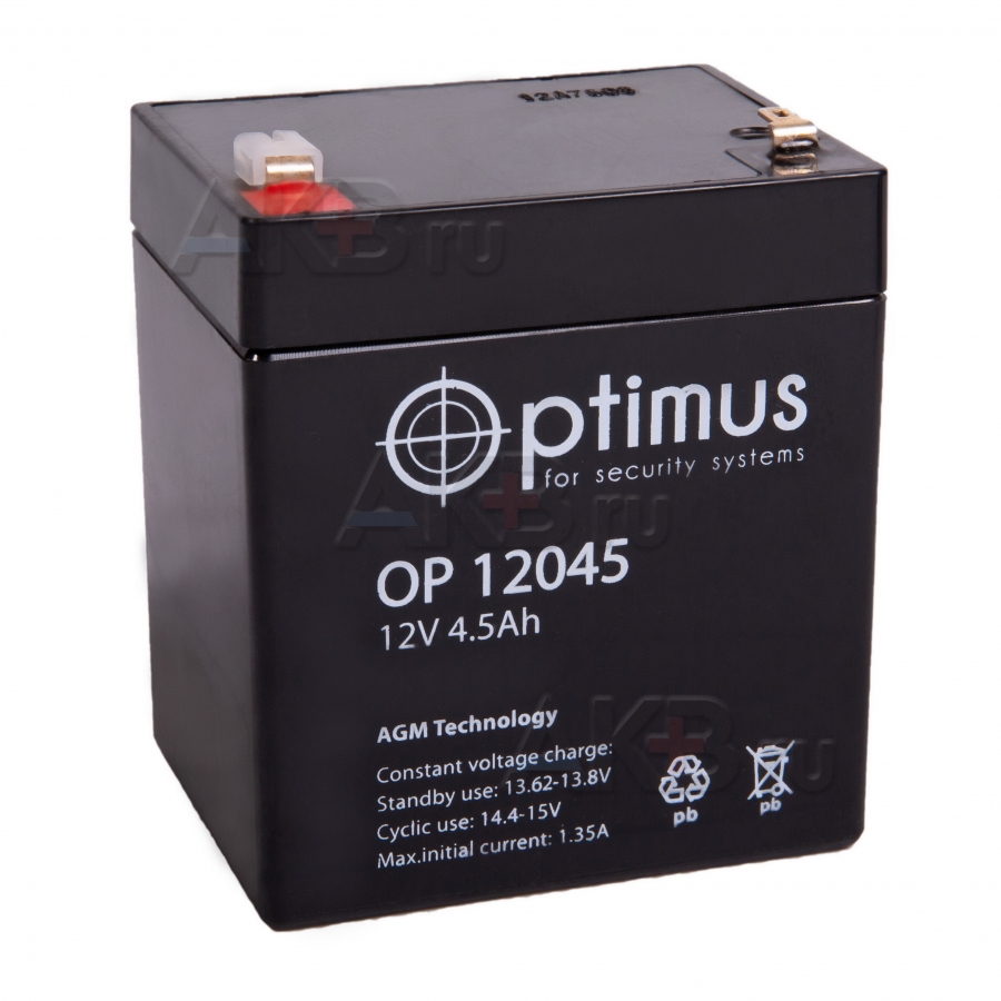 Аккумуляторная батарея OPTIMUS 12V 4.5Ач (OP 12045) 90x70x102