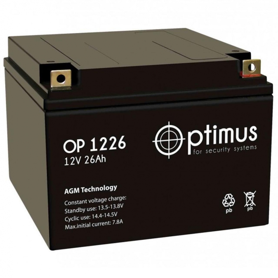 Аккумуляторная батарея OPTIMUS 12V 26Ач (OP 1226) 166х175x125