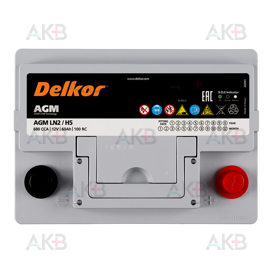Автомобильный аккумулятор Delkor AGM 60 Ач 680A (242х175х190) LN2