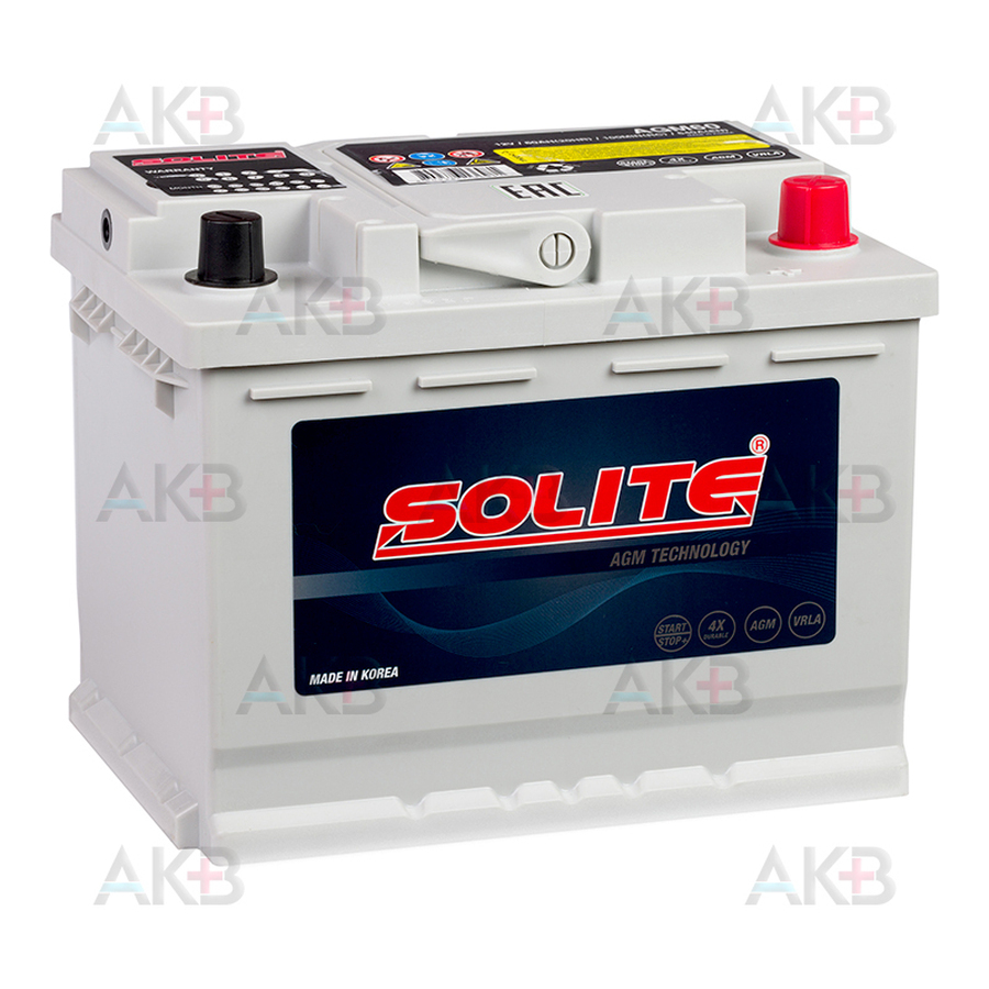 Автомобильный аккумулятор Solite AGM 60Ah 640A (242x175x190) о/п