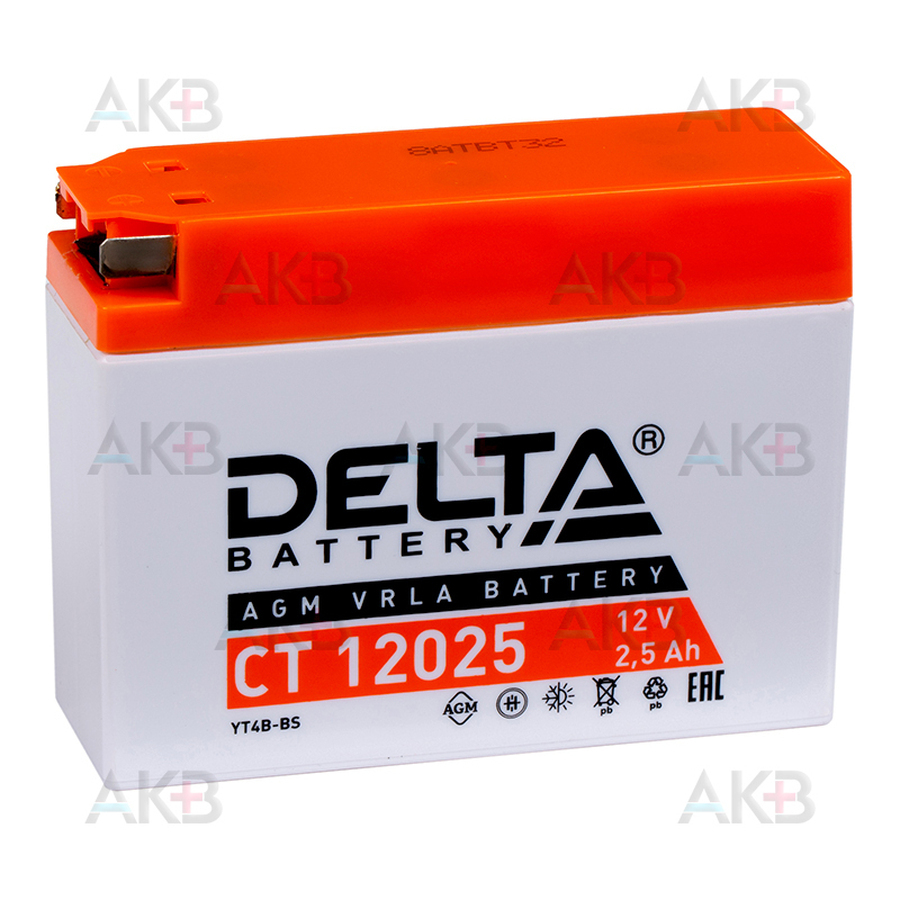 Мото аккумулятор Delta CT 12025, 12V 2.5Ah, 40А (114x39x86) YT4B-BS