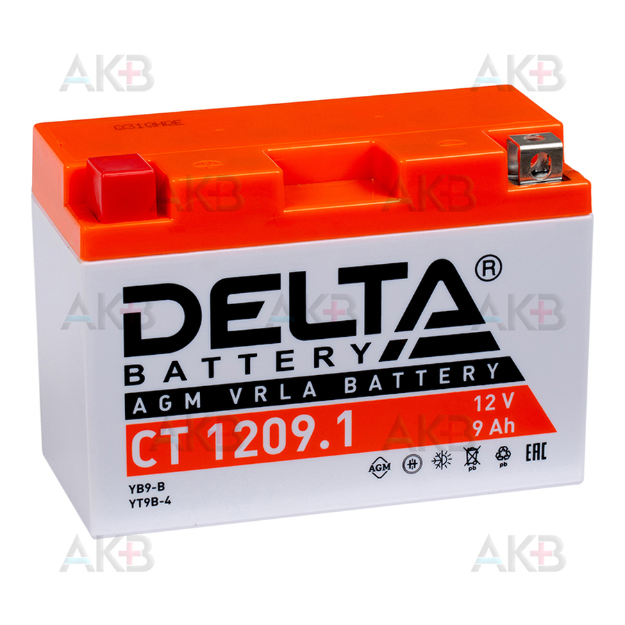 Мото аккумулятор Delta CT 1209.1, 12V 9Ah, 115А (150x70x105) YT9B-BS