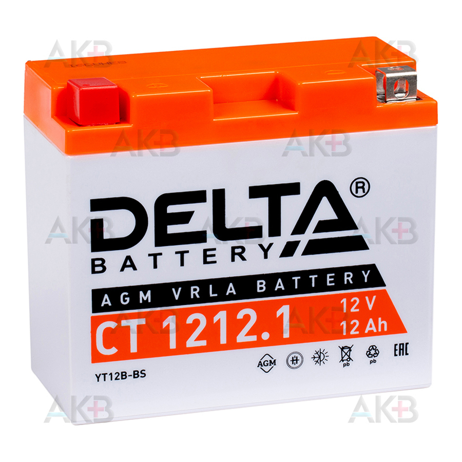 Мото аккумулятор Delta CT 1212.1, 12V 12Ah, 155А (150x69x130) YT12B-BS