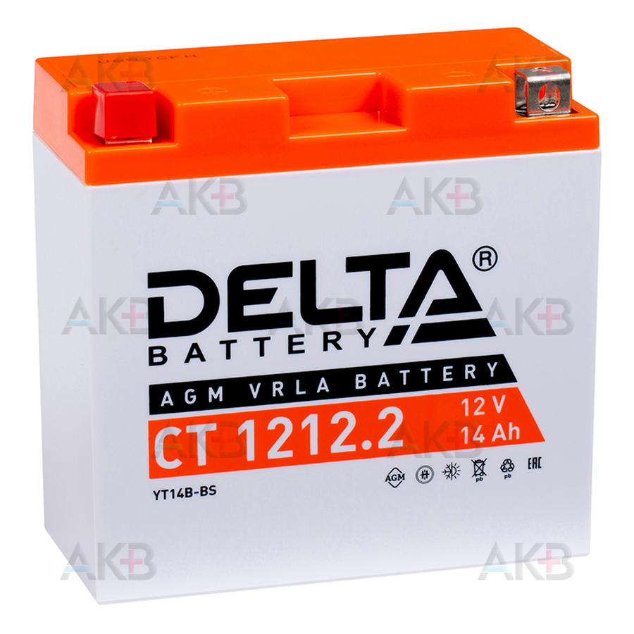 Мото аккумулятор Delta CT 1212.2, 12V 14Ah, 155А (152x70x150) YT14B-BS