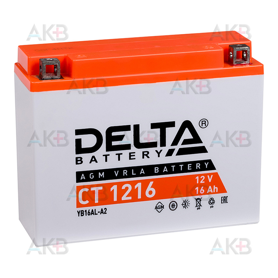Мото аккумулятор Delta CT 1216, 12V 16Ah, 200А (207x72x164) YB16AL-A2