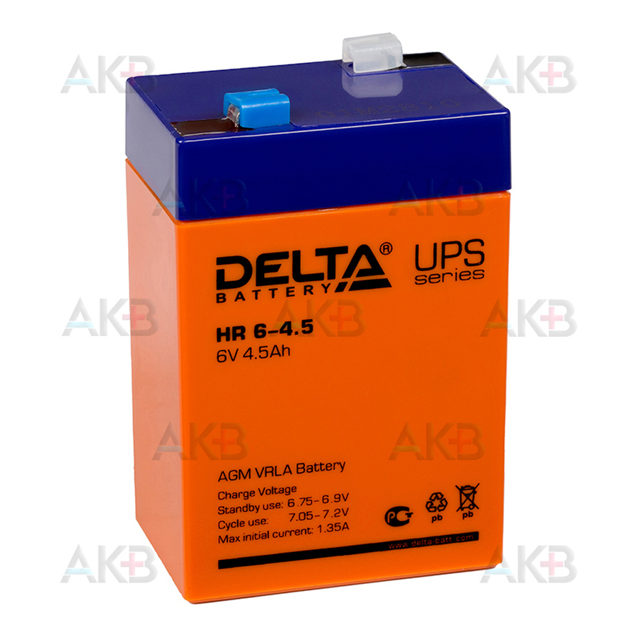 Аккумуляторная батарея Delta HR 6-4.5, 6V 4.5Ah (70x48x102)