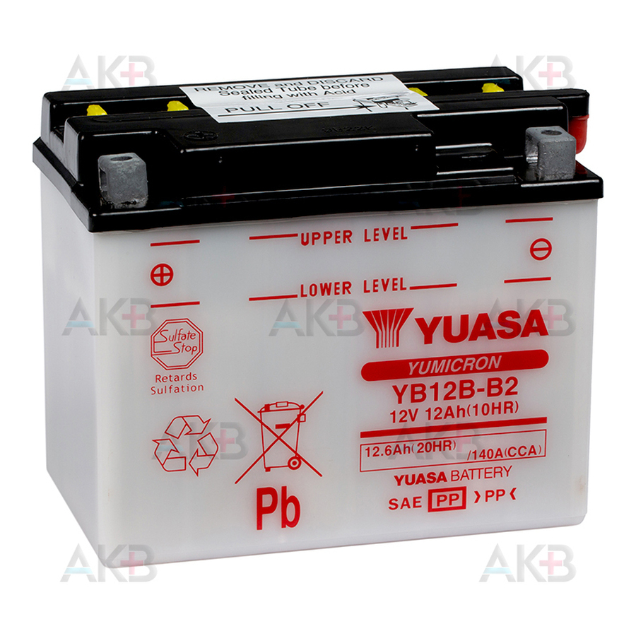 Мото аккумулятор Yuasa YB12B-B2 12V 12,6Ah 140A (160x90x130) прям. пол. Heavy Duty сухозаряж.
