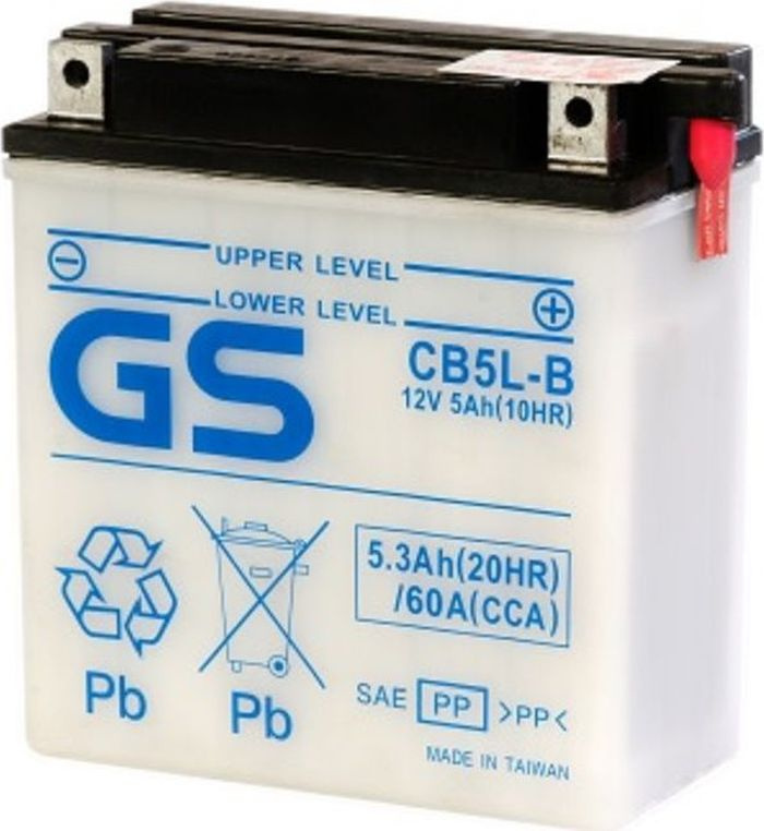 Мото аккумулятор GS CB5L-B 12V 5Ah 60A (120x60x130) обр. пол. Heavy Duty сухозаряж. (GS YUASA)