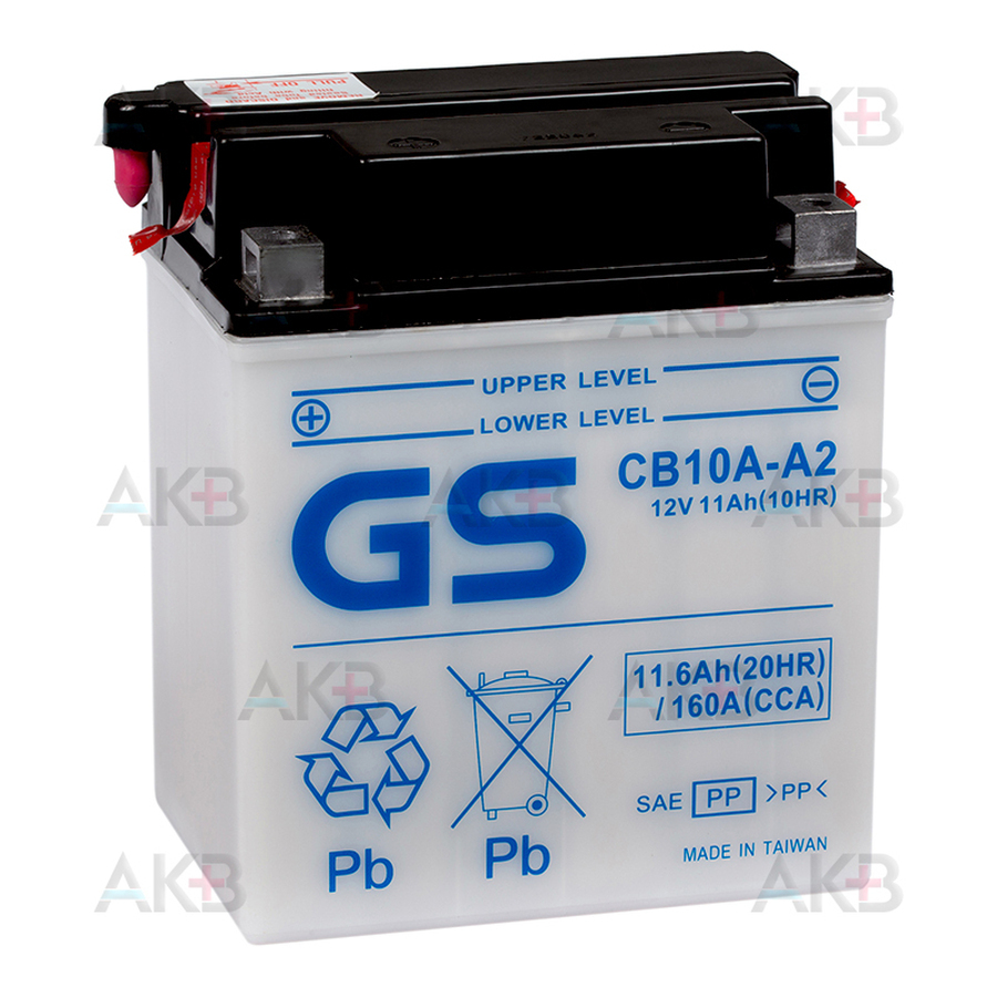 Мото аккумулятор GS CB10A-A2 12V 11,6Ah 160A (135x90x155) прям. пол. Heavy Duty сухозаряж. (без электролита) GS YUASA