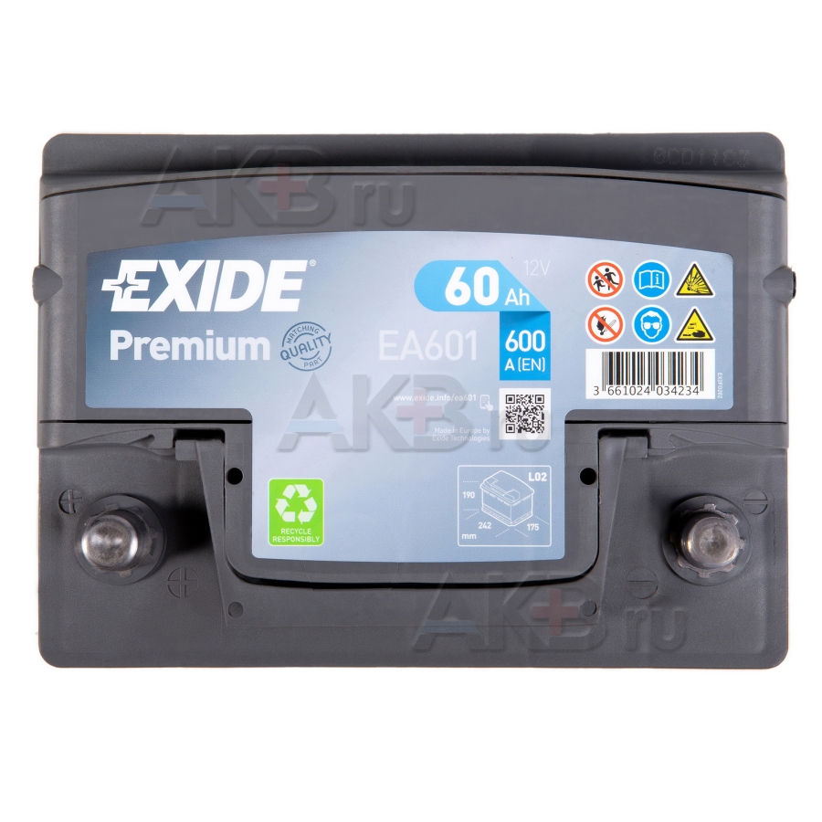 Автомобильный аккумулятор Exide Premium 60L (600А 242х175х190) EA601