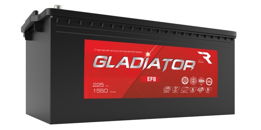 Автомобильный аккумулятор GLADIATOR EFB 225 евро 1550A 518x276x242
