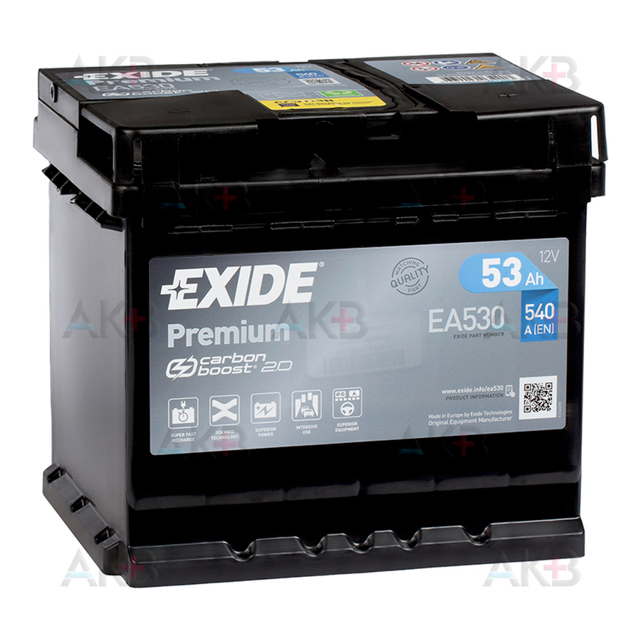Автомобильный аккумулятор Exide Premium 53R 540A (207x175x190) EA530
