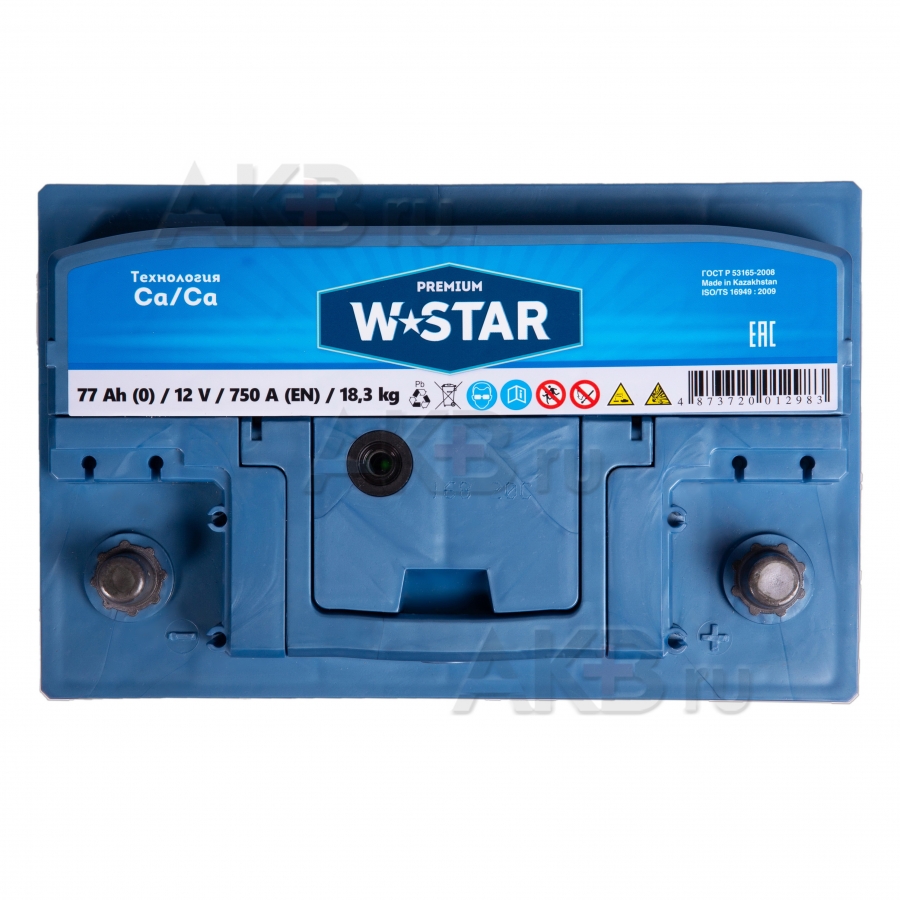 Автомобильный аккумулятор W STAR 77 Ач обр. пол. 750А (278x175x190)