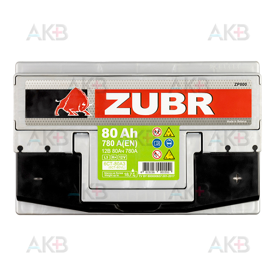 Автомобильный аккумулятор ZUBR Premium 80R 780A (278x175x190)