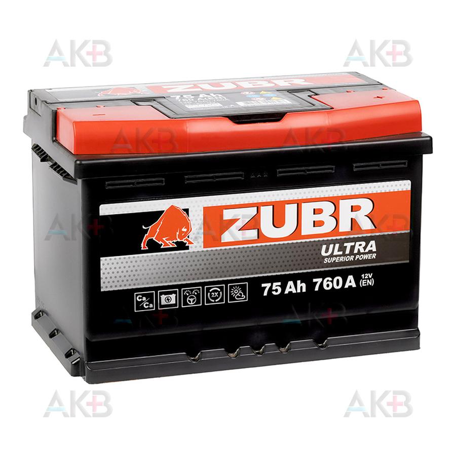Автомобильный аккумулятор ZUBR Ultra 75R 760A (278x175x190)
