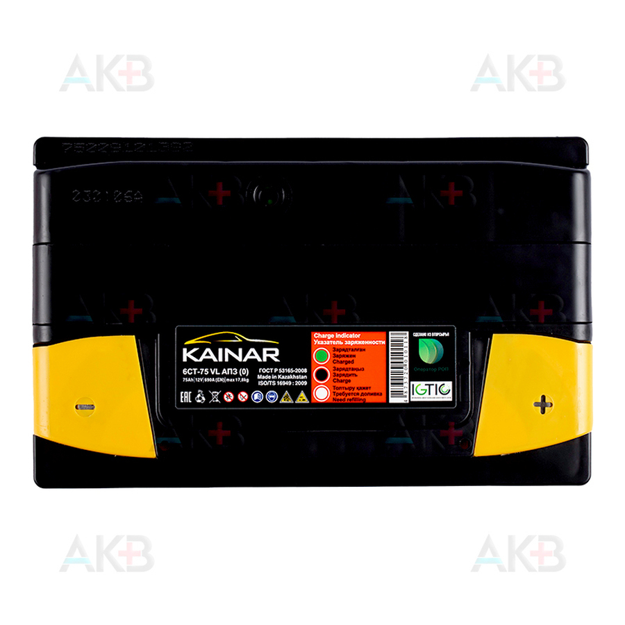 Автомобильный аккумулятор Kainar 6СТ-75 VL АПЗ о.п. 75Ач 690А (278x175x190)