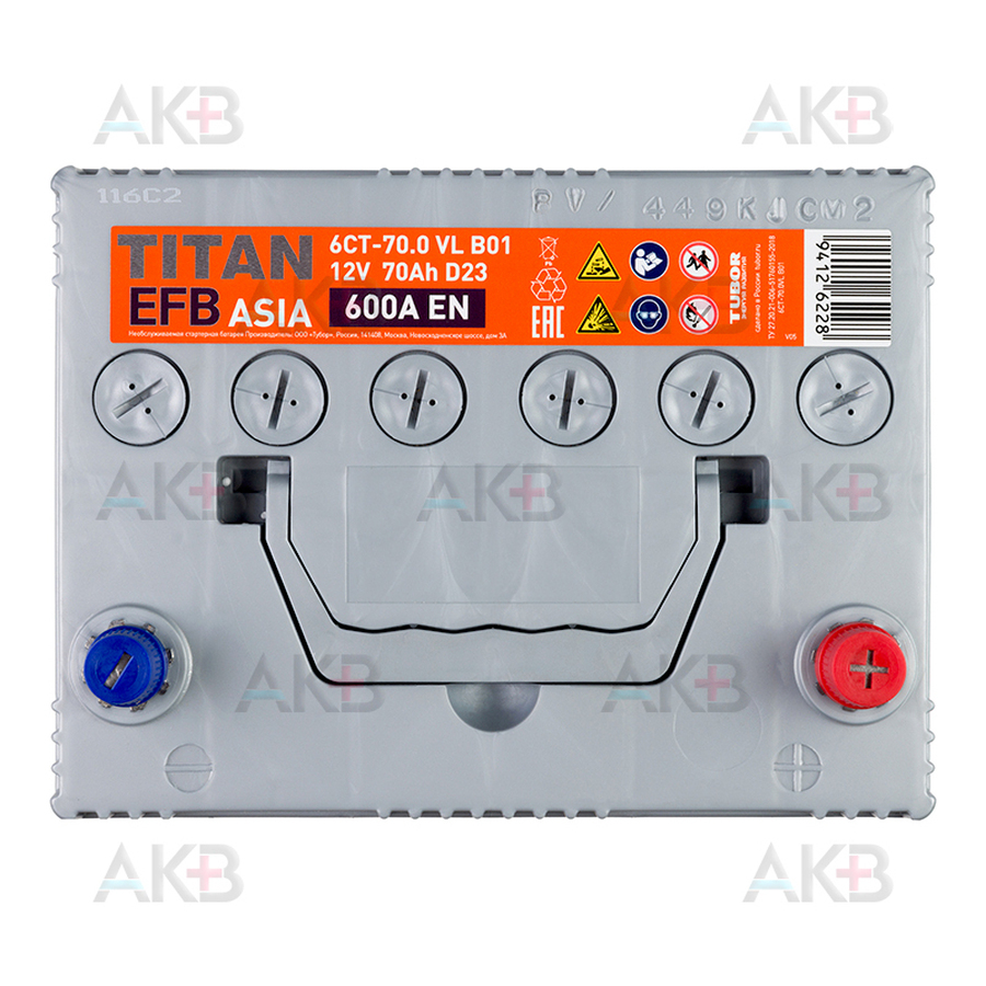 Автомобильный аккумулятор Titan Asia EFB 70R (600А 230x173x225)