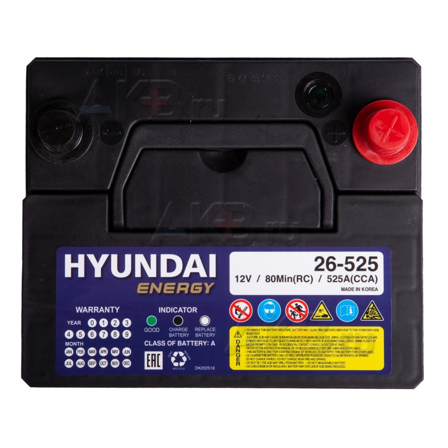 Автомобильный аккумулятор HYUNDAI 26-525 12V 60Ah 525А (206х172х205) прям пол.