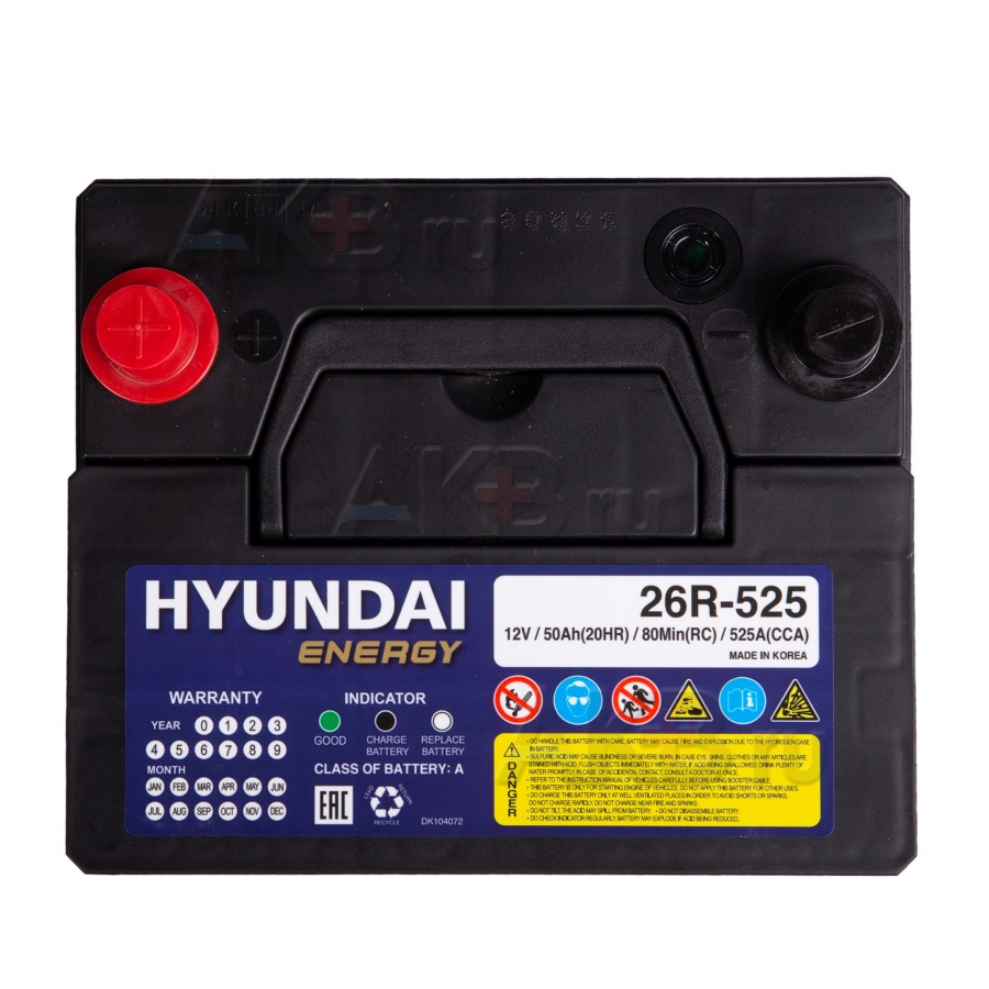 Автомобильный аккумулятор HYUNDAI 26R-525 12V 60Ah 525А (206х172х205) обр. пол.