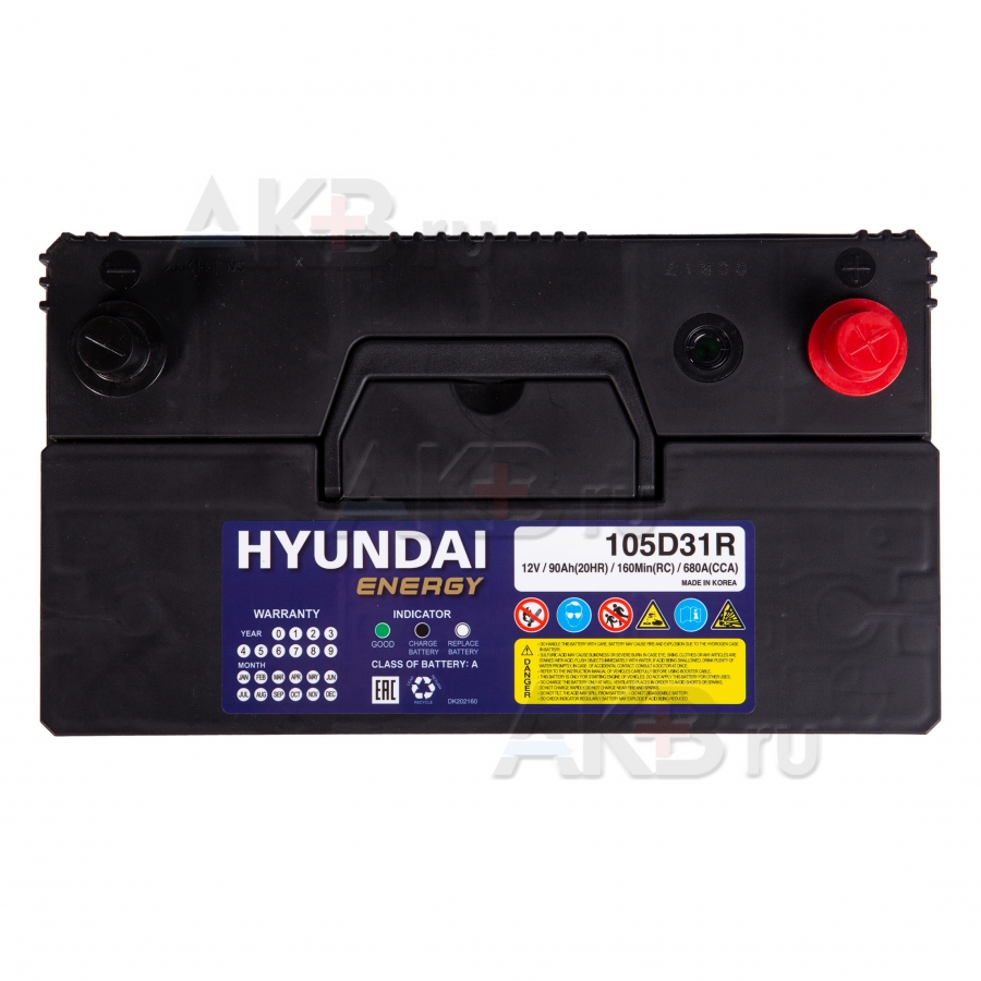Автомобильный аккумулятор HYUNDAI 105D31R 12V 90Ah 680A (301x175x225) прям. пол.