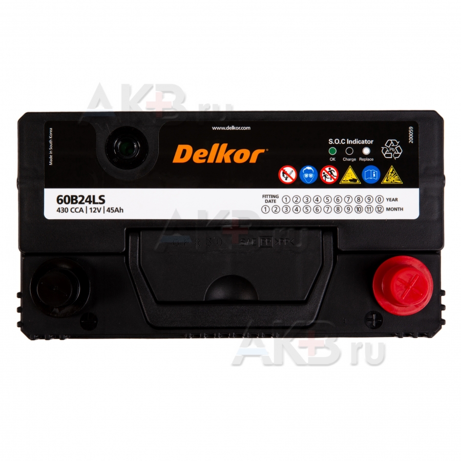 Автомобильный аккумулятор Delkor 60B24LS (45R 430A 238x129x227)