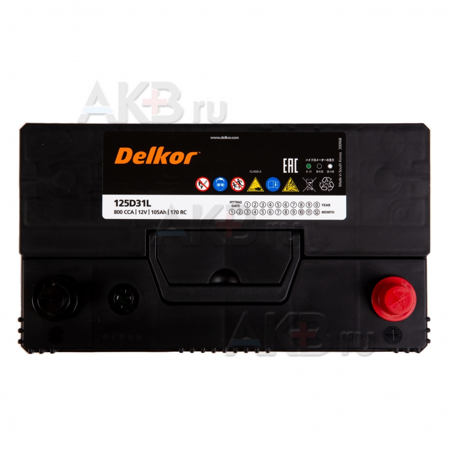 Автомобильный аккумулятор Delkor 125D31L (105R 800A 306x173x225)