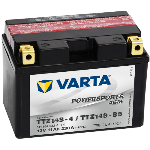 Мото аккумулятор VARTA Powersports AGM TTZ14S-4 12V 11Ah 230А (150x87x110) п/п 511 902 023, сух.