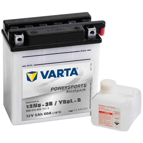 Мото аккумулятор VARTA Powersports Freshpack YB5L-B 12V 5Ah 60А (120x60x130) обр. пол. 505 012 003, сухозар.