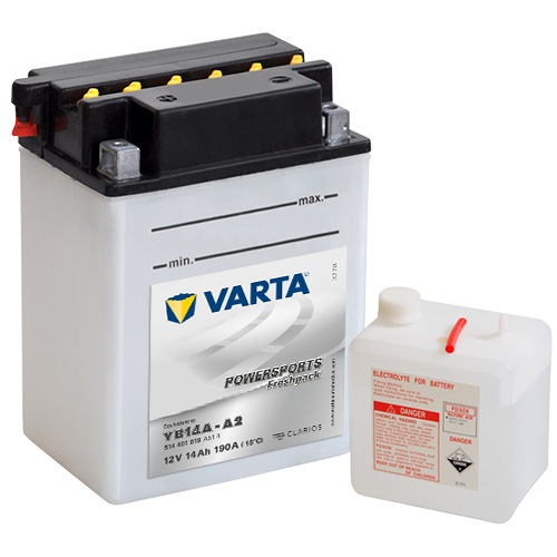 Мото аккумулятор VARTA Powersports Freshpack YB14A-A2 12V 14Ah 190А (134x89x176) прям. пол. 514 401 019, сухозар.