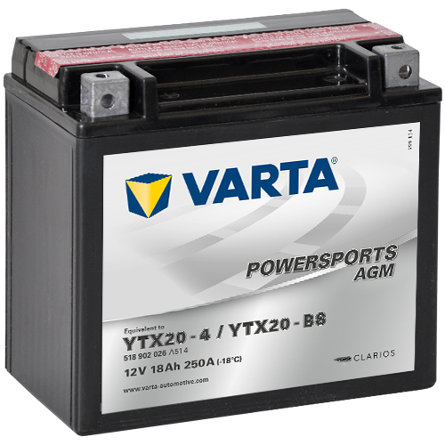 Мото аккумулятор VARTA Powersports AGM YTX20-BS 12V 18Ah 250А (177x88x156) прям. пол. 518 902 026, сухозар.