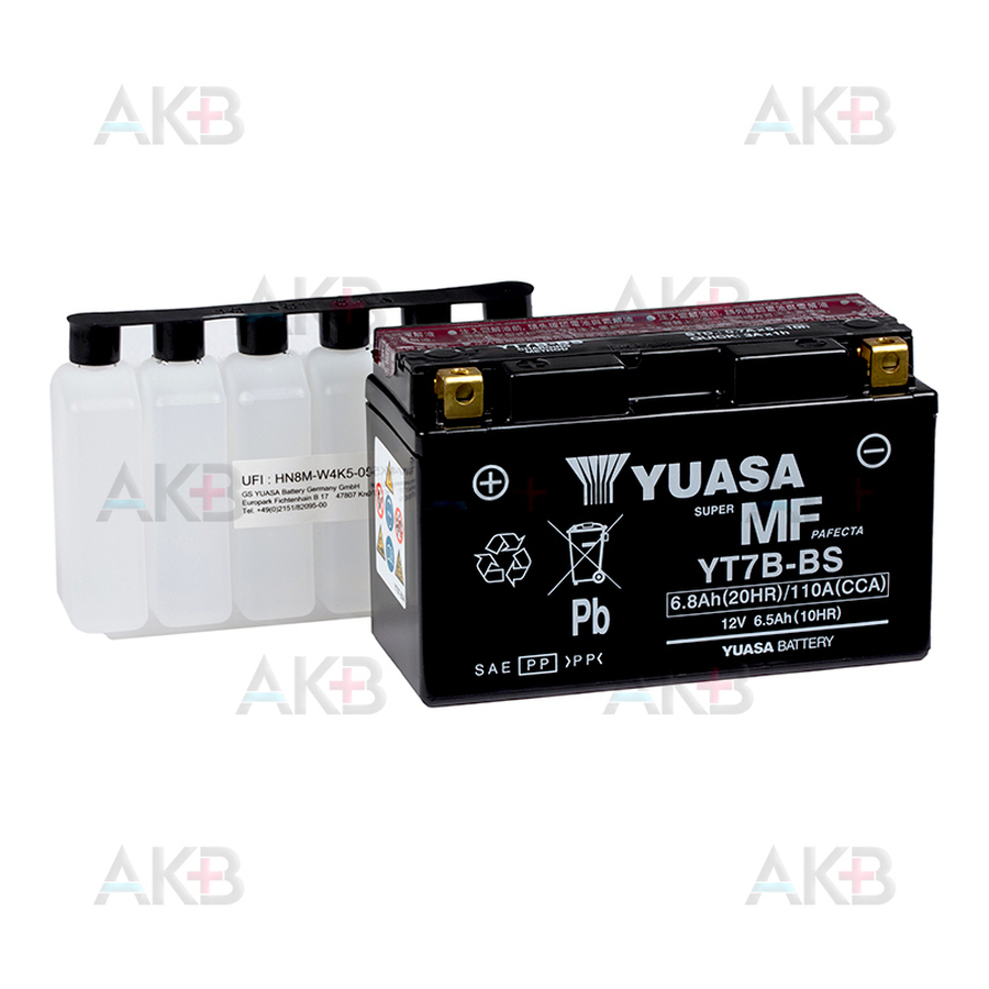 Мото аккумулятор Yuasa YT7B-BS - 6.8 Ач 110А (150x64x93) прям. пол. AGM сухозаряж.