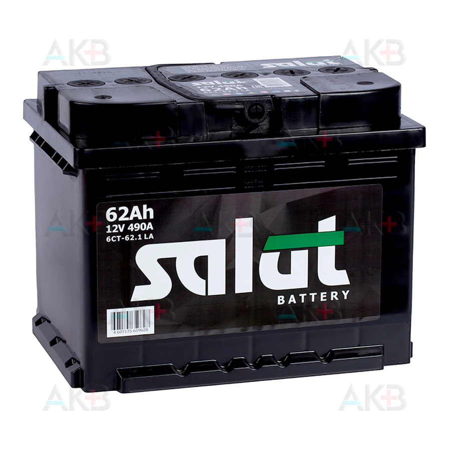 Автомобильный аккумулятор Salut 6СТ-62LA 12V 62Ач п/п 490A (242x175x190)