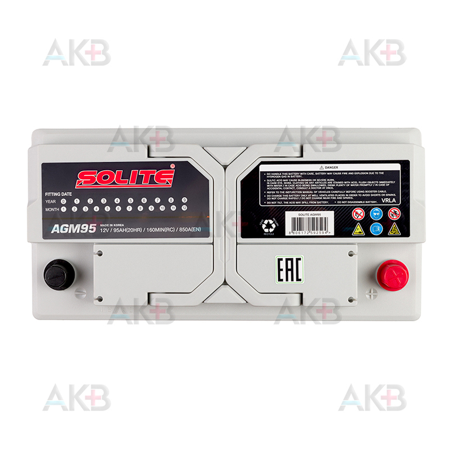 Автомобильный аккумулятор Solite AGM 95Ah 850A (353x175x190) о/п