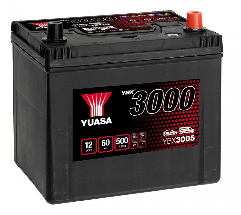 Автомобильный аккумулятор YUASA YBX3005 60 Ач 500А обр. пол. (232x175x225)