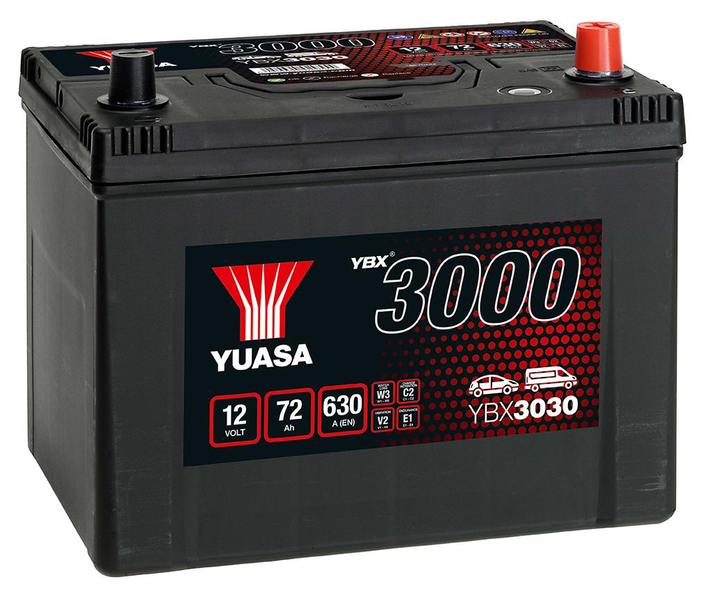 Автомобильный аккумулятор YUASA YBX3030 72 Ач 630А обр. пол. (260x173x225)