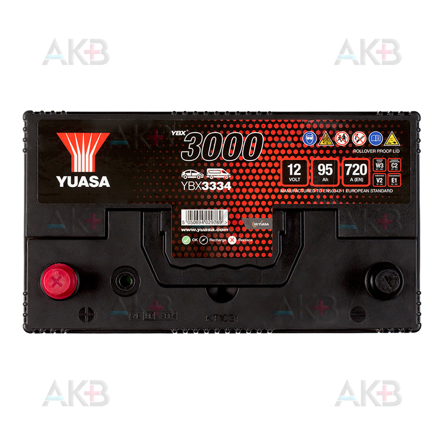 Автомобильный аккумулятор YUASA YBX3334 95 Ач 720А прям. пол. (300x172x223) нижн. кр.