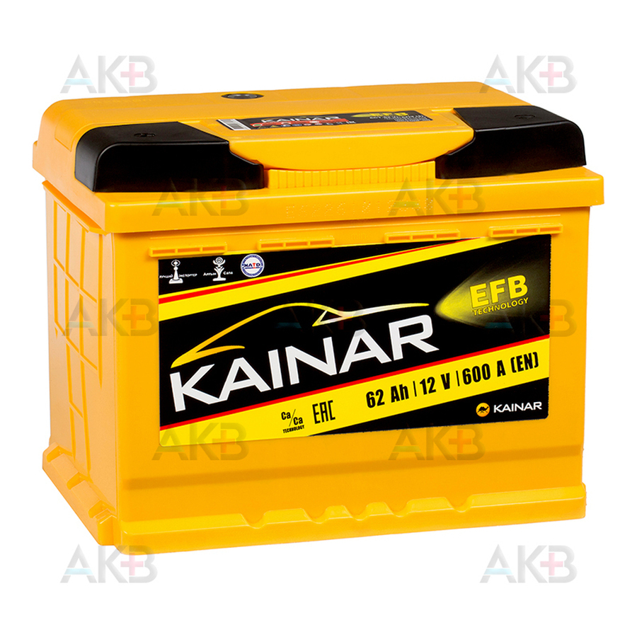 Автомобильный аккумулятор KAINAR EFB 62 Ач прям. пол. 600А (242x175x190)