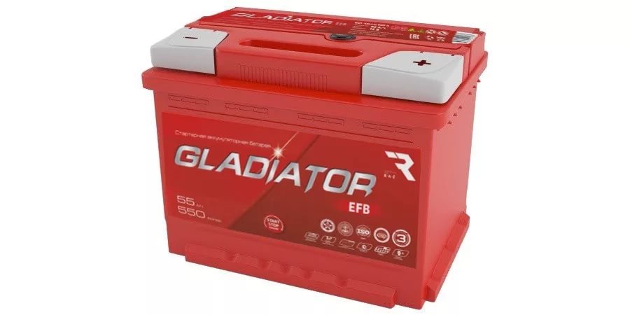 Автомобильный аккумулятор GLADIATOR EFB 55R 550A 242x175x190