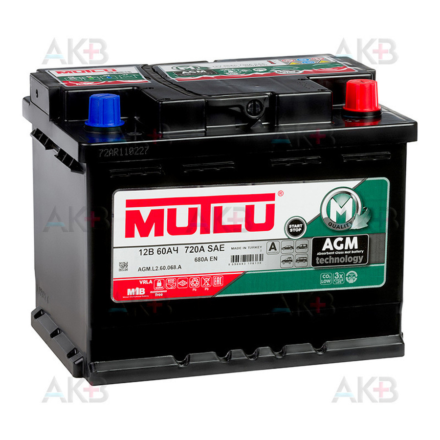 Автомобильный аккумулятор Mutlu AGM 60 Ач 680A обр. пол. (242x175x190) AGM.L2.60.068.A