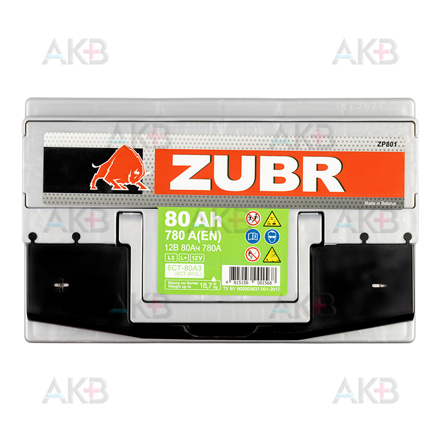 Автомобильный аккумулятор ZUBR Premium 80L 780A (278x175x190)