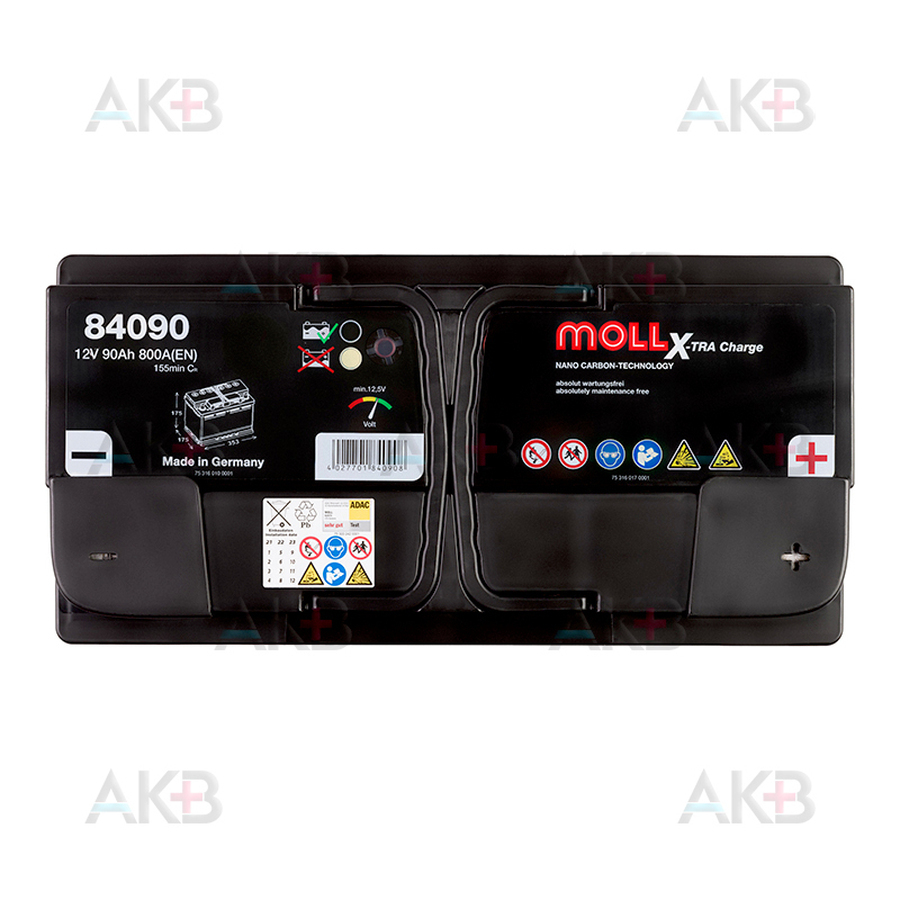Автомобильный аккумулятор Moll X-TRA charge 90 Ач 800A обр. пол. (353x175x175) 84090
