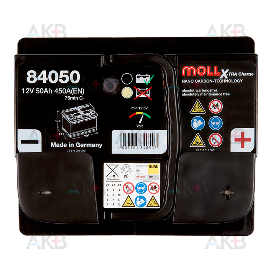 Автомобильный аккумулятор Moll X-TRA charge 50 Ач 450А обр. пол. (207х175х175) 84050