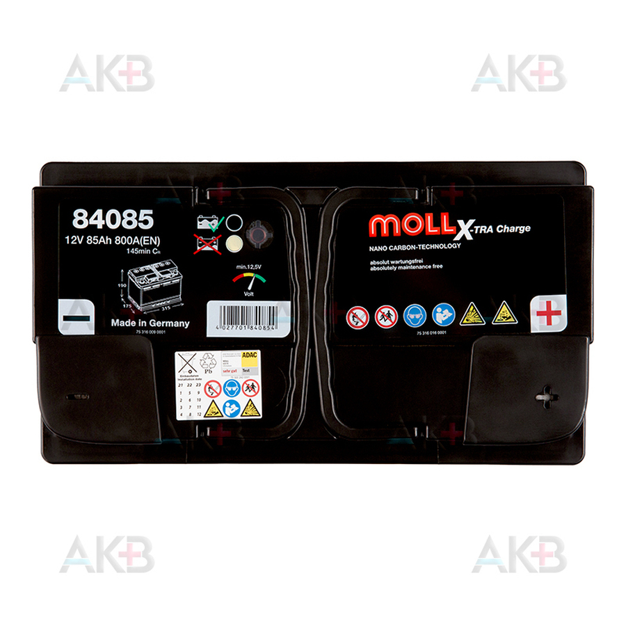 Автомобильный аккумулятор Moll X-TRA charge 85 Ач 800A обр. пол. (315x175x190) 84085