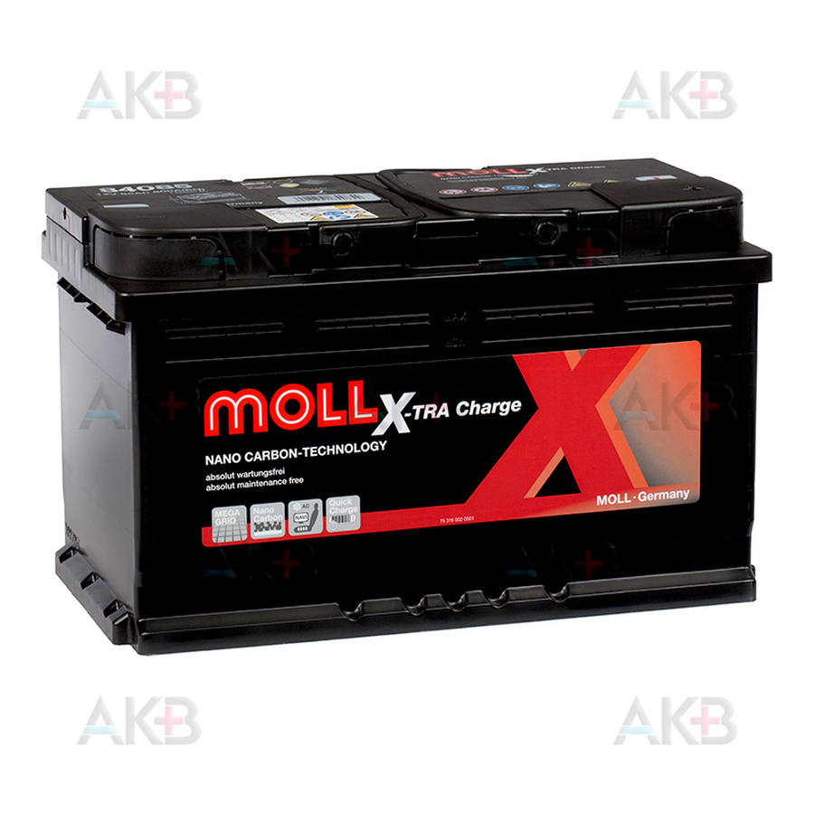Автомобильный аккумулятор Moll X-TRA charge 85 Ач 800A обр. пол. (315x175x190) 84085