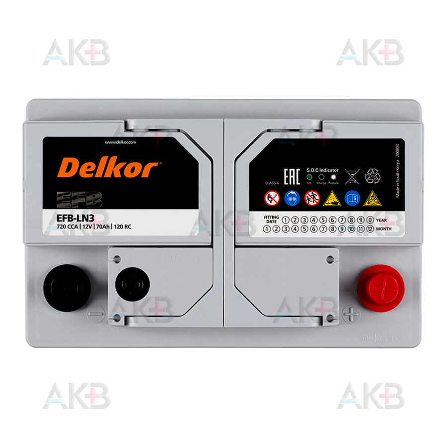 Автомобильный аккумулятор Delkor EFB LN3 70 Ач 720A обр. пол. (277x174x188) Start Stop